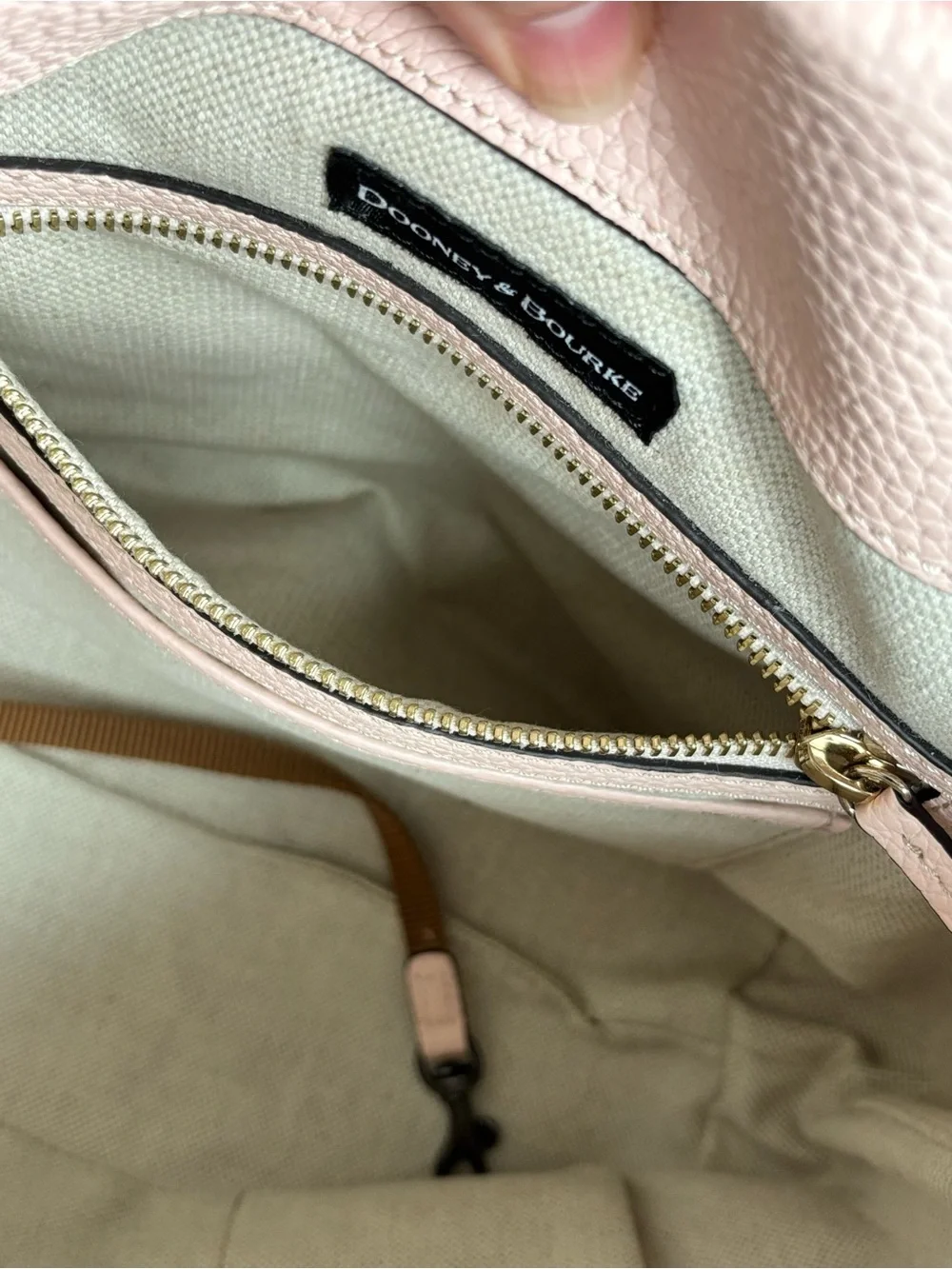 Dooney & Bourke Pebbled Leather Hobo Shoulder Bag in Blush Pink Gold Hardware